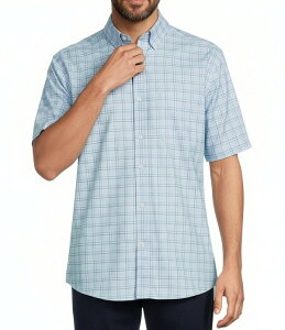 ���E���h�g�D���[�A���h���[�N �����Y �g�b�v�X �V���c Roundtree & Yorke TravelSmart Easy Care Short Sleeve Twill Medium Plaid Sport Shirt Light Periwinkle �`�F�b�N