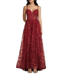 �r�[�_�[���� ���f�B�[�X �g�b�v�X �����s�[�X V�l�b�N �h�J B. Darlin Embroidered V-Neck Illusion Corsetedress Dark Red ���b�h