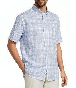 ���E���h�g�D���[�A���h���[�N �����Y �g�b�v�X �V���c �g�[�� Gold Label Roundtree & Yorke Big & Tall Non-Iron Short Sleeve Large Plaid Sport Shirt Blue �u���[