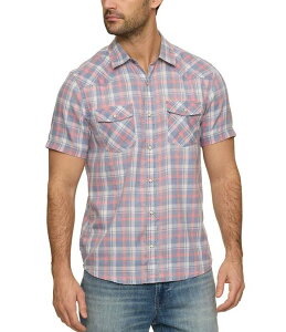 �t���b�O �A���h �A���Z�� �����Y �g�b�v�X �V���c ���B���e�[�W Flag and Anthem Sanger Plaid Short Sleeve Vintage Woven Western Shirt Red/White/Blue �z���C�g