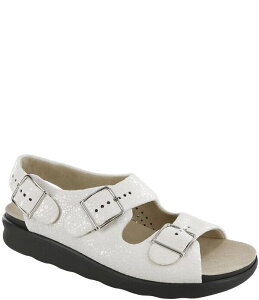 �T�X ���f�B�[�X �V���[�Y �T���_�� �v�����g ���U�[ SAS Relaxed Printed Textured Leather Buckle Strap Sandals Vanilla