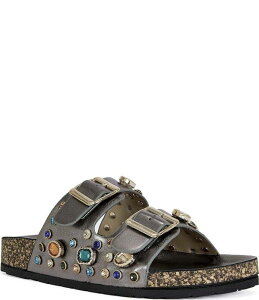 �A�U���A ���� ���f�B�[�X �V���[�Y �p���v�X �T���_�� Azalea Wang Bayleaves Jewel Embellishedouble Banded Flat Sandals Pewter �s���[�^�[