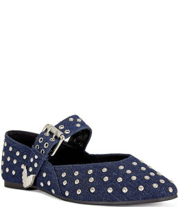 �A�U���A ���� ���f�B�[�X �V���[�Y �p���v�X �f�j�� Azalea Wang Kennith Denim Studded Mary Jane Ballet Flats Denim �f�j��