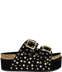 �A�U���A ���� ���f�B�[�X �V���[�Y �T���_�� �v���b�g�t�H�[�� Azalea Wang Kaegan Studded Grommet Platform Slide Sandals Black �u���b�N