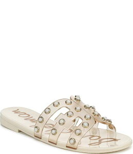 �T���G�f���}�� ���f�B�[�X �V���[�Y �p���v�X �T���_�� ���S Sam Edelman Bay Embellished Clear Jelly Double Signature Logo Slide Sandals Ivory �A�C�{���[
