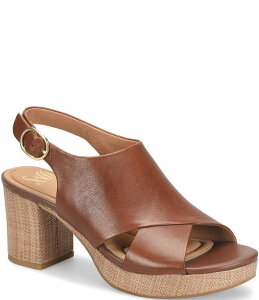 �\�t�g ���f�B�[�X �V���[�Y �T���_�� �v���b�g�t�H�[�� ���U�[ �q�[�� Sofft Liv Leatheraffia Block Platform Heels Golden Brown �u���E��