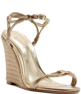 �V���b�c ���f�B�[�X �V���[�Y �X���b�|���E���[�t�@�[ �T���_�� ���U�[ Schutz Nara Leather Espadrille Wedge Sandals Platina