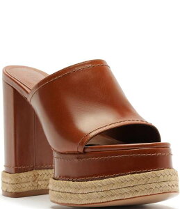 �V���b�c ���f�B�[�X �V���[�Y �T���_�� �v���b�g�t�H�[�� ���U�[ �q�[�� Schutz Darah Rope Leather Platform Block Heel Slide Sandals Cognac