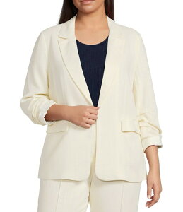 �X�J�C�Y�A�u���[ ���f�B�[�X �A�E�^�[ �R�[�g �v���X�T�C�Y �u���U�[ Skies Are Blue Plusize Notch Lapel Cinched 3/4 Sleeve Open Front Coordinating Blazer Ecru �G�N����