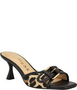 �Q�X ���f�B�[�X �V���[�Y �T���_�� �v�����g Guess Dista 2 Leopard Print Buckle Hardware Slide Sandals Medium Brown �u���E��