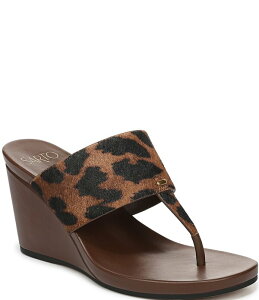 �t�����R�T���g ���f�B�[�X �V���[�Y �T���_�� �v�����g Sarto by Franco Sarto Talea Leopard Print Calf Hair Wedge Thong Slide Sandals Brown �u���E��