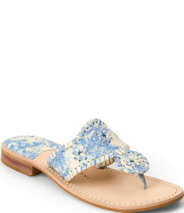 �W���b�N���W���[�X ���f�B�[�X �V���[�Y �T���_�� �v�����g ���U�[ Jack Rogers Jacks Toile Print Leather Flathong Sandals Midnite/Ivory �A�C�{���[