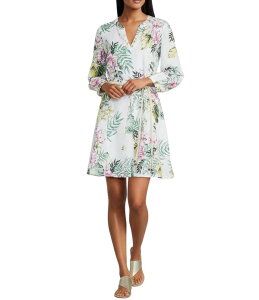�g�b�~�[�o�n�} ���f�B�[�X �g�b�v�X �����s�[�X V�l�b�N ���l�� Tommy Bahama Petal Of Luxury Linen V-Neck Long Voluminousleeve Fit And Flare Dress White �z���C�g