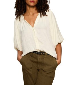 �T���N�`���A���[ ���f�B�[�X �g�b�v�X �V���c �u���E�X Sanctuary Plenty of Love Split Neck Short Bubble Sleeve Crinkle Sateen Blouse Collagen