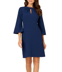 �A�h���A�i �p�y�� ���f�B�[�X �g�b�v�X �����s�[�X �N���[�v Adrianna Papell Crepe Keyhole Neck 3/4 Sleeve Sheath Dress Navy Sateen �l�C�r�[