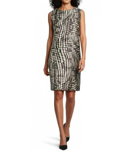 �L�������C�� ���[�Y ���f�B�[�X �g�b�v�X �����s�[�X �v�����g �m�[�X���[�u Caroline Rose Abstract Geo Dot Printed Mikado Scoop Neck Sleevelessheath Dress Ivory/Black �A�C�{���[