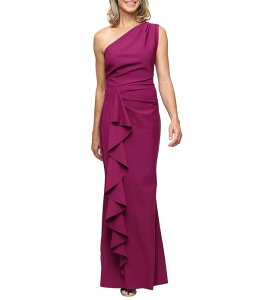 �A���b�N�X�C�u�j���O�X ���f�B�[�X �g�b�v�X �����s�[�X �t���� �X�L���[�o Alex Eveningstretch Scuba One Shoulder Cascade Ruffle Detailongown Passion