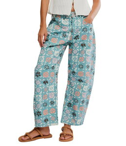 �t���[�s�[�v�� ���f�B�[�X �{�g���X �f�j���p���c �v�����g �W�[���Y Free People We The Free Good Luck Denim Ditsy Block Printed Mid Rise Barrel Jeans Jade Combo - Ditsy Block �f�j��