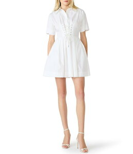 �X�e�B�[�u �}�f�� ���f�B�[�X �g�b�v�X �����s�[�X �~�j ���[�X Steve Maddeninna Collared Short Sleeve Lace-Upoplin Mini Dress White �z���C�g