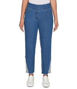 ���r�[�A�[���f�B�[ ���f�B�[�X �{�g���X �f�j���p���c �v�` �A���N�� �W�[���Y Ruby Rd. Petite Size Slim Leg Pull-On Striped Fabric Insert Ankle Jeans Indigo Multi �C���f�B�S