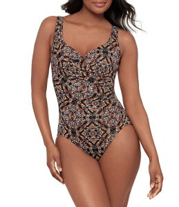 �~���N���X�[�c ���f�B�[�X �g�b�v�X �����s�[�X �L���b�v �P�[�v Miraclesuit Scandalescape Padded Straps Underwire Tank One Piece Swimsuit Black/Multi �u���b�N