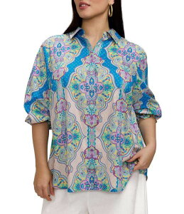 �t�H�b�N�X�N���t�g ���f�B�[�X �g�b�v�X �V���c �v���X�T�C�Y �u���E�X Foxcroft Plusize Olivia Medallion Paisley Point Collar 3/4 Sleeve Button Front Blouse Multi �}���`�J���[