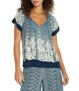 �����@�v�[�� ���T���[���X ���f�B�[�X �g�b�v�X �V���c V�l�b�N �v�����g Liverpoolos Angeles Woven Printed V-Neck Short Sleeve Coordinating Top Nomad Ikat