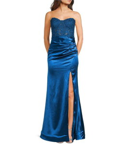 �V�e�B���@�C�u ���f�B�[�X �g�b�v�X �����s�[�X �M���U�[ �X�g���b�v���X City Vibe Straplessweetheart Neck Applique Bodice Side Ruched Long Dress Medium Teal �e�B�[��