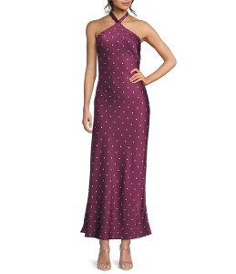 �r�[�_�[���� ���f�B�[�X �g�b�v�X �����s�[�X �h�b�g�� �h�b�g �}�L�V �z���^�[ B. Darlin Polka Dot Halter Neck Tie Back Maxi Dress Deep Wine/Blush ���C��