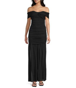 �����Y ���f�B�[�X �g�b�v�X �����s�[�X �M���U�[ ���b�V�� �}�L�V Lulus Harperuched Off-The-Shoulder Drop Waist Mesh Maxi Dress Black �u���b�N