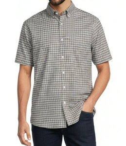 ���E���h�g�D���[�A���h���[�N �����Y �g�b�v�X �V���c Roundtree & Yorke TravelSmart Easy Care Short Sleeve Twill Small Plaid Sport Shirt Brown �u���E��