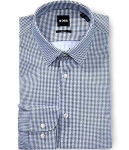 �q���[�S�{�X �����Y �g�b�v�X �V���c �X�����t�B�b�g �v�����g Hugo Bosslim Fit Performance Spread Collar Square Geometric Print Dresshirt Open Blue �u���[