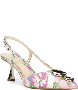 �A���b�N�X�}���[ ���f�B�[�X �V���[�Y �q�[�� �t�����[�� �t�����[ Alex Marie Alix Floral Brocade Ornament Slingback Pumps Pink/Gold �s���N