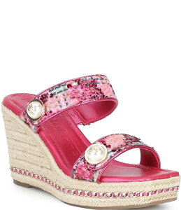 �J�[�� ���K�[�t�F���h ���f�B�[�X �V���[�Y �X���b�|���E���[�t�@�[ �T���_�� KARLAGERFELD PARIS Carsen Boucle Pearl Banded Slip On Wedge Sandals Hot Pink �s���N