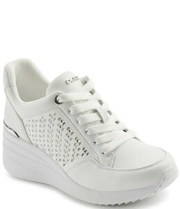 �_�i�L������ ���f�B�[�X �V���[�Y �X�j�[�J�[ DKNY by Donna Karan Kalinda Stones Rhinestone Wedge Sneakers Bright White �z���C�g