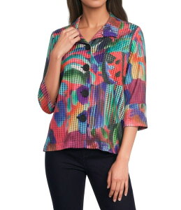 �A�� �}�C���X ���f�B�[�X �A�E�^�[ �R�[�g �v�����g �W���P�b�g Ali Miles Abstract Multi Print Wire Collar 3/4 Sleeve Button-Front Jacket Abstract Multi �}���`�J���[
