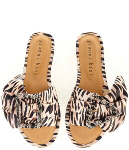 �W�����r�j ���f�B�[�X �V���[�Y �p���v�X �A�j�}���� �v�����g �T���_�� Gianni Bini Jaxson Three Animal Print Mismatched Rhinestone Buckle Slide Sandals Natural �A�j�}��