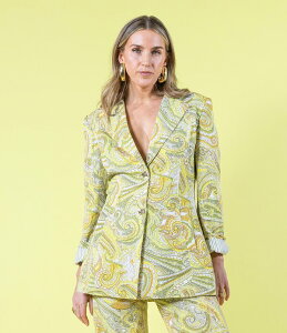 �A���g�j�I �����[�j ���f�B�[�X �A�E�^�[ �R�[�g �u���U�[ Antonio Melani x Amanda Jones Vaughan Billie Coordinating Paisley Twillong Sleeve 2-Button Blazer Citron/Daffodil