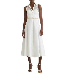 ���C�X ���f�B�[�X �g�b�v�X �����s�[�X �~�f�B �m�[�X���[�u ���[�X Reiss Hera Lace Detail Sleeveless Midi Dress Ivory �A�C�{���[