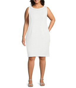 ���{ ���f�B�[�X �g�b�v�X �����s�[�X �v���X�T�C�Y �W���P�b�g Le Bos Plusize Round Neck 3/4 Sleeve Rhinestone Trim Textured 2-Piece Jacket Dress White �z���C�g