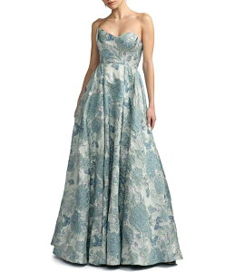 �}�b�N�_�K�� ���f�B�[�X �g�b�v�X �����s�[�X �t�����[�� �X�g���b�v���X �t�����[ Mac Duggal Floral Brocade Strapless Long Ballgown With Bow Seafoam