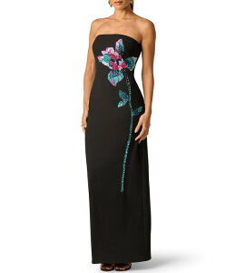 �A�h���A�i �p�y�� ���f�B�[�X �g�b�v�X �����s�[�X �N���[�v �j�b�g Adrianna Evening by Adrianna Papell Knit Crepe Beaded Flower Sheath Long Dress Black Multi �u���b�N