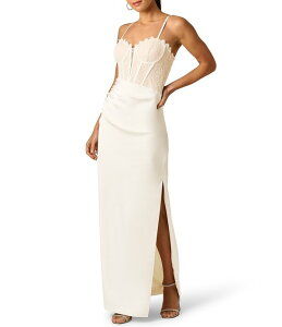 �A�h���A�i �p�y�� ���f�B�[�X �g�b�v�X �����s�[�X �T�e�� �m�[�X���[�u ���[�X Adrianna Evening by Adrianna Papell Satin And Lace Bustier Bodice Sleevelessheath Long Dressoft Ivory �A�C�{���[