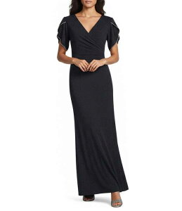 ���{ ���f�B�[�X �g�b�v�X �����s�[�X �g�[�� �j�b�g Le Bos Metallic Knit Rhinestone Trim Tulip Sleeve Gownavy �l�C�r�[
