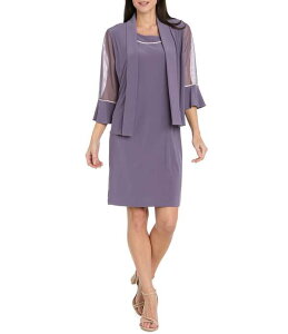 �A�[���A���h�G�����`���[�Y ���f�B�[�X �g�b�v�X �����s�[�X �W���P�b�g R & M Richards 3/4 Sleeve Rhinestone Trim 2 Piece Jacket Dress Dusty/Orchid