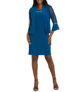 �A�[���A���h�G�����`���[�Y ���f�B�[�X �g�b�v�X �����s�[�X �W���P�b�g R & M Richards 3/4 Sleeve Rhinestone Trim 2 Piece Jacket Dress Peacock