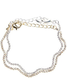 �Z�U���k ���f�B�[�X �A�N�Z�T���[ �u���X���b�g�E�o���O���E�A���N���b�g Cezanne Wavy Rhinestone Line Bracelet Setwo Tone