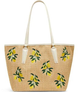�x�b�c�B�W�����\�� ���f�B�[�X �o�b�O �h�J Betsey Johnson Main Squeeze Lemon Embroidered Straw Tote Natural