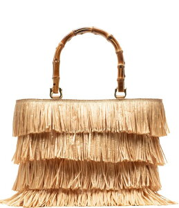 �t�����Z�X�o�����^�C�� ���f�B�[�X �o�b�O �t�����W FRANCES VALENTINE Hula Fringe Raffia Bamboo Handle Tote Bag Natural