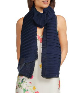 �Z�U���k ���f�B�[�X �A�N�Z�T���[ �}�t���[�E�X�g�[���E�X�J�[�t �v���[�c Cezanne Pleated Scarf Wrap Navy �l�C�r�[